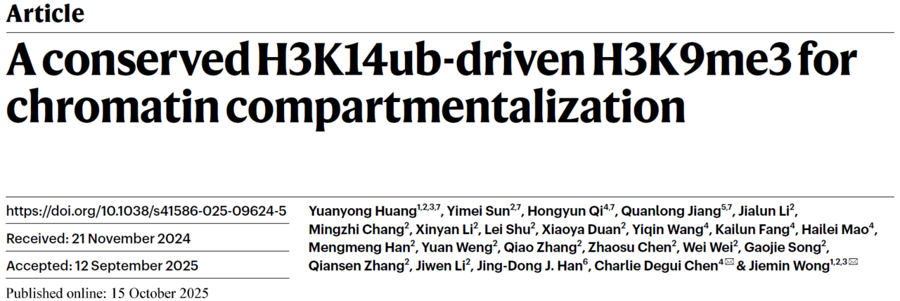A conserved H3K14ub-driven H3K9me3 for chromatin compartmentalization A conserved H3K14ub-driven H3K9me3 for chromatin compartmentalization